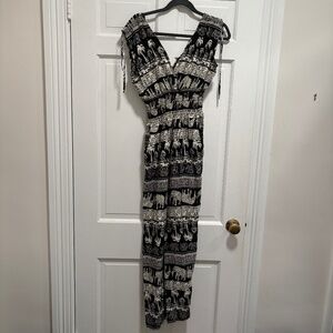 Boho Jumpsuit Black White Festival Beach Brunch